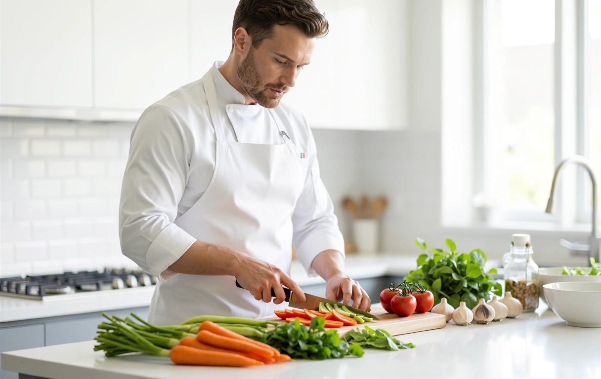 Chef bei der Vorbereitung frischer Zutaten
